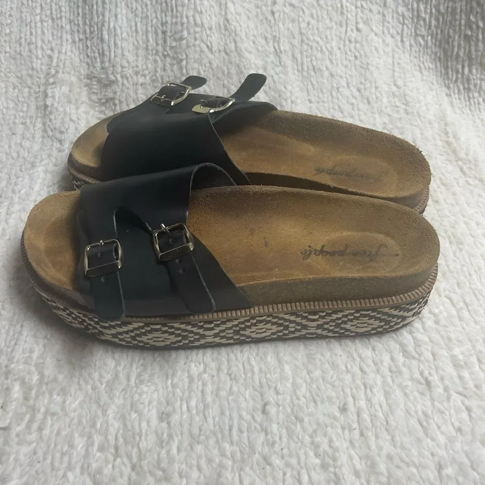 Free People caravelle leather Black Cork footbed Double Strap Sandals EUR SZ41